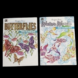NEW Kappa Designer Series Adult Coloring Books Animals Butterflies/Fish Bundle 2